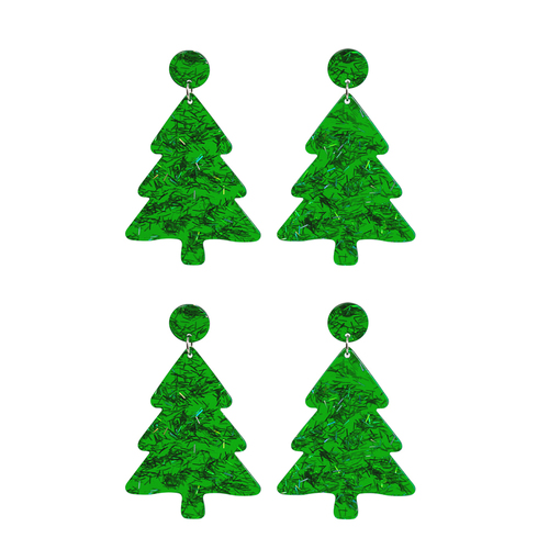 2PK Splosh Stainless Steel Christmas Tree Earrings - Green