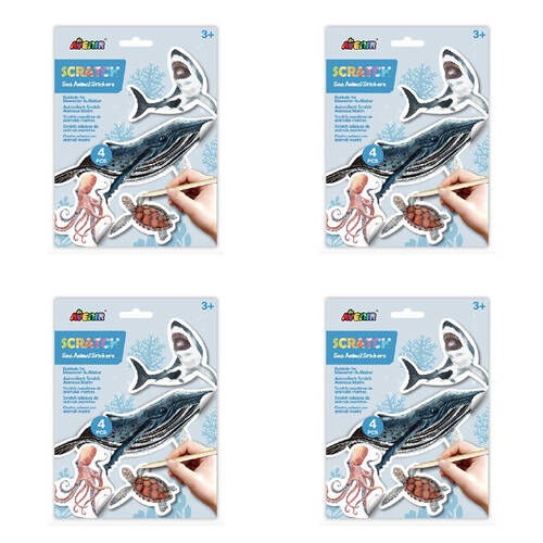 4PK Avenir Scratch Stickers Art & Craft Toys 17x23cm - Sea Animals 3y+