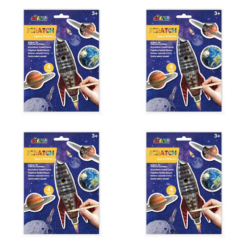 4x 4pc Avenir Scratch Stickers DIY Scratch Art - Space 3y+