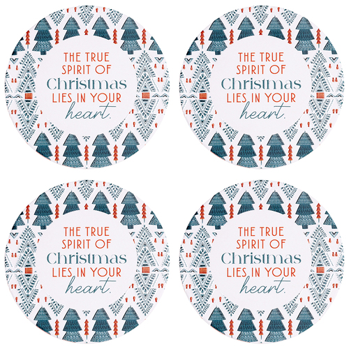 4PK Splosh Christmas Heart Ceramic/Cork Coaster Round 10.5cm Green/White