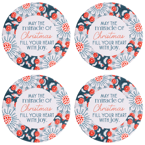4PK Splosh Christmas Joy Ceramic/Cork Coaster Round 10.5cm Green