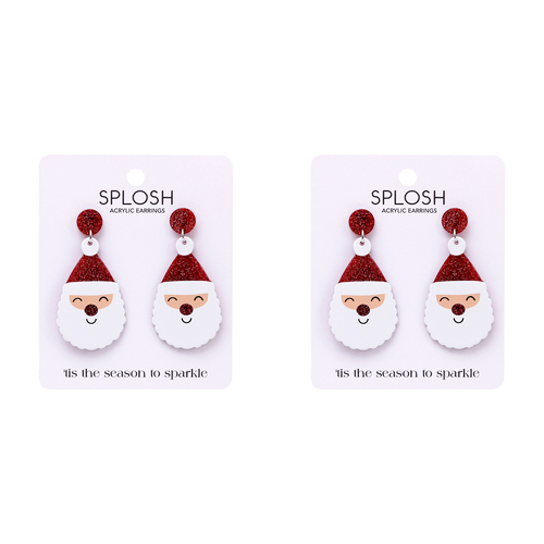 2PK Splosh Christmas Santa Drop Earrings Stainless Steel Fashion Jewellery 7cm