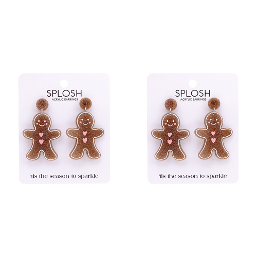 2PK Splosh Christmas Gingerbread Man Drop Earrings S/S Fashion Jewellery 6cm