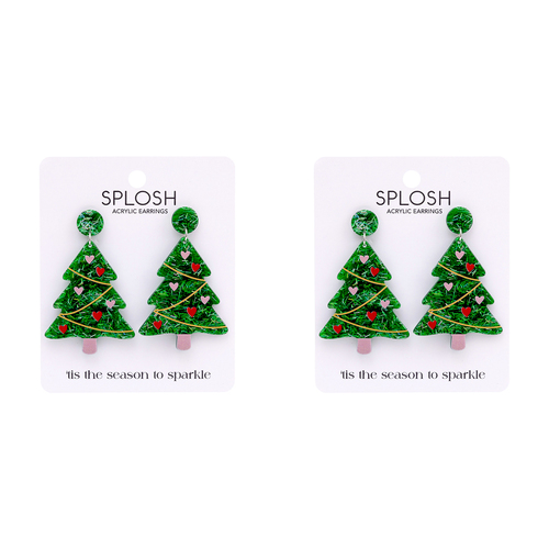 2PK Splosh Christmas Tree Drop Earrings Stainless Steel Fashion Jewellery 6.5cm