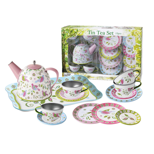 15pc Kaper Kidz Bird Design Kids/Childrens Tin Tea Set 3y+