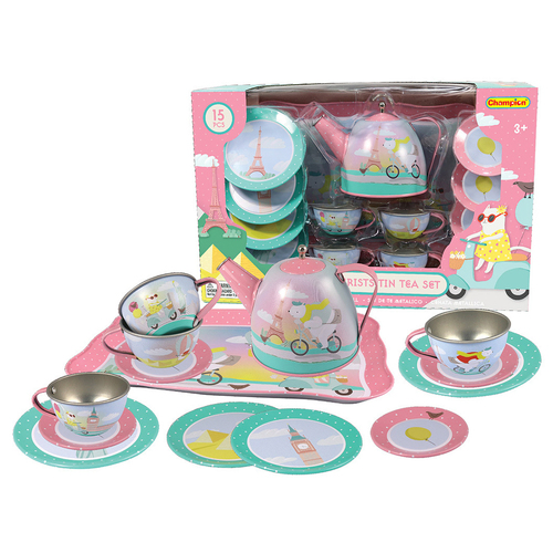 15pc Kaper Kidz Animal Tourists Kids/Childrens Tin Tea Set 3y+