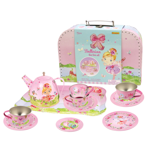 15pc Champion Ballerina Tin Tea Set In Suitcase Kids 3y+