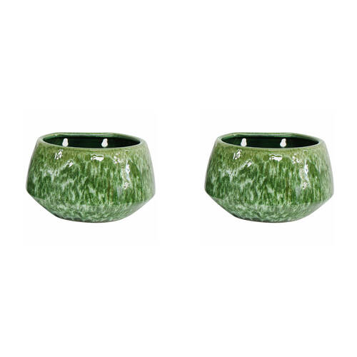 2PK LVD Large Juniper Ceramic Glazed Wall Planter Pot 21.5x18cm Green