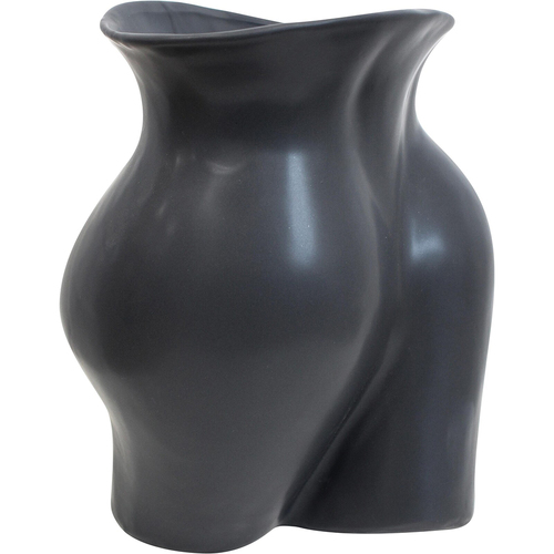 LVD Ceramic Curvaceous Flower Vase Decorative Home Decor Matt Black