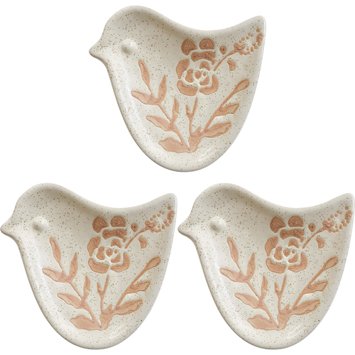 3PK LVD Ceramic Ornament Folk Bird Dish Flora Natural Decorative Home Decor