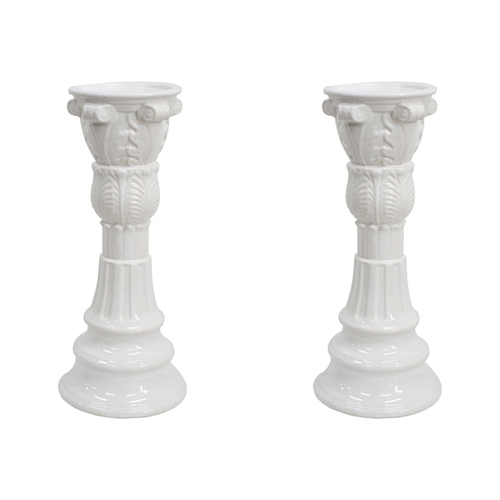 2PK LVD Stoneware Ceramic Santos 32cm Pillar Candle Holder - White