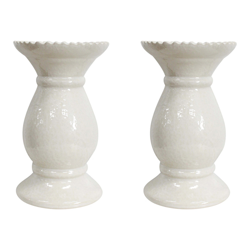 2PK LVD Stoneware Ceramic Lopez 22.5cm Pillar Candle Holder Medium - White