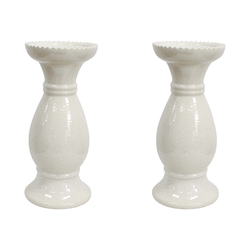 2PK LVD Stoneware Ceramic Lopez 29.5cm Pillar Candle Holder Large - White