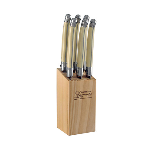 7pc Chateau Laguiole Steak Knife Set w/ Block - Ivory