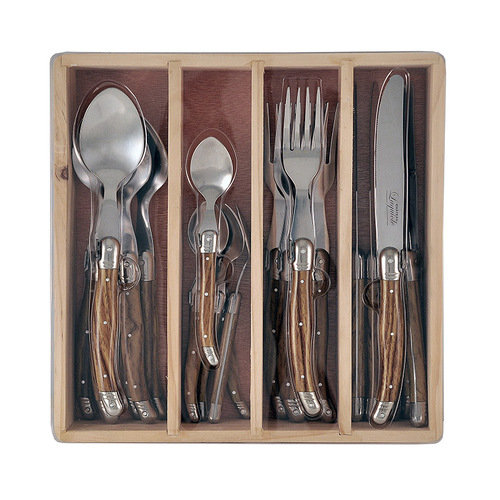 24pc Chateau Laguiole Stainless Steel Cutlery Set - Wooden