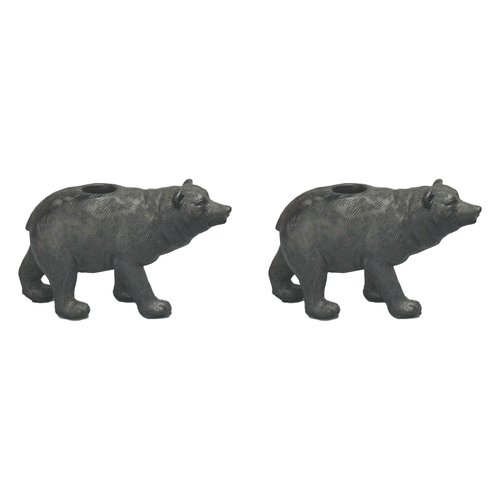 2PK White Moose Resin Bear Candle Holder Home Decor - Black
