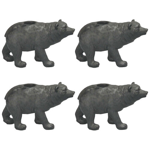 4PK White Moose Resin Bear Candle Holder Home Decor - Black