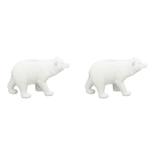 2PK White Moose Resin Bear Candle Holder Home Decor - White