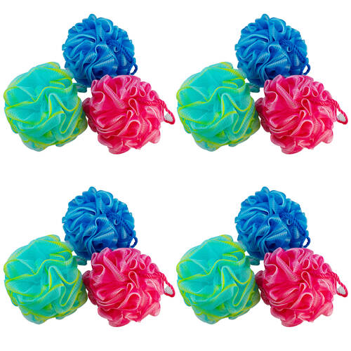 12PK Spa Savvy Bath Puffs Loofah Sponge Shower Scrub Lightweight Assorted