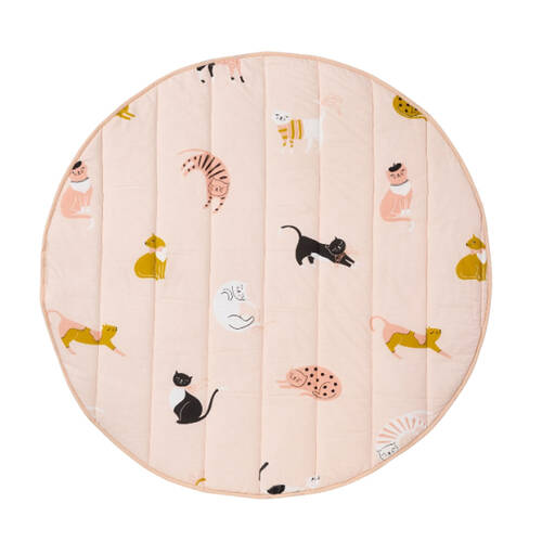Linen House Kids 200GSM Cats n Bows Reversible Play Mat Round Cotton 120cm