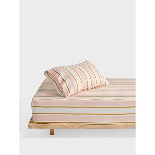 Linen House Kids 225TC Sailor Stripe Fitted Sheet/Pillowcase Set Pink