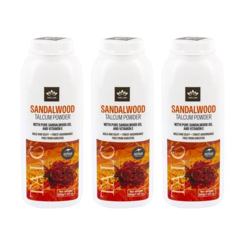 3PK Nelum Sandalwood Talcum Powder Silky Absorbent With Vitamin E 200g
