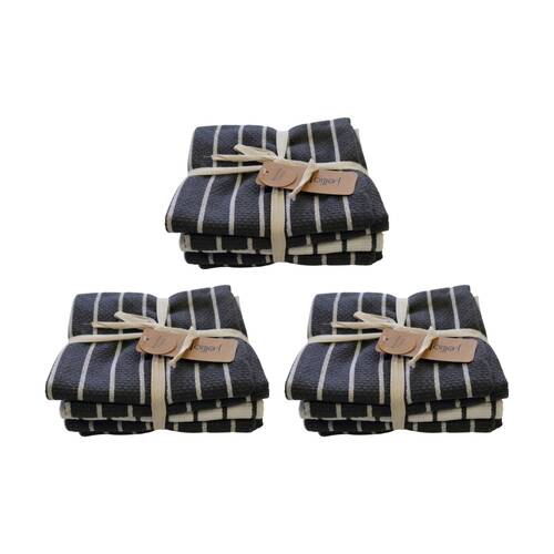 3x3pc CDSI Basket Weave Tea Towel Recycled Cotton Set Charcoal 50x70cm