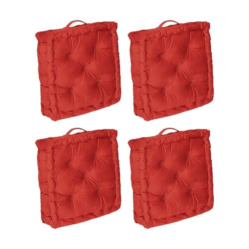 4PK CDSI Essential Box Cushion Solid Recycled Cotton Polyester Red 40x40x8cm