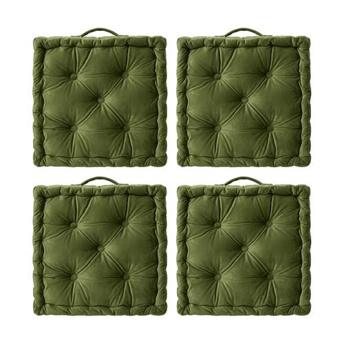 4PK CDSI Essential Box Cushion Solid Recycled Cotton Polyester Olive 40x40x8cm