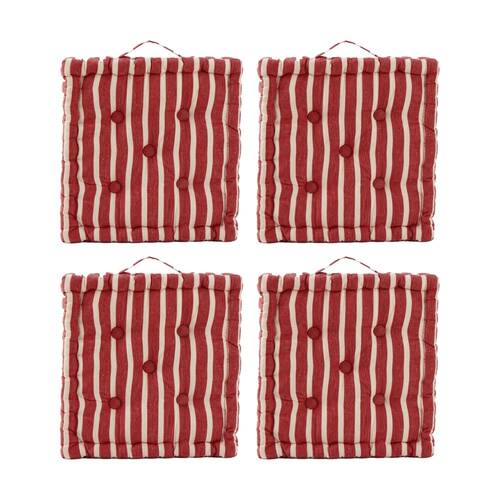 4PK CDSI Essential Box Cushion Stripe Recycled Cotton Polyester Red 40x40x8cm