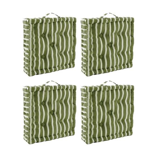 4PK CDSI Essential Box Cushion Stripe Recycled Cotton Polyester Olive 40x40x8cm