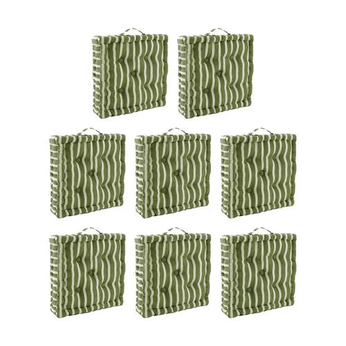 8PK CDSI Essential Box Cushion Stripe Recycled Cotton Polyester Olive 40x40x8cm