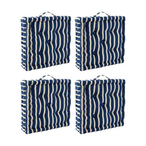 4PK CDSI Essential Box Cushion Stripe Recycled Cotton Polyester Blue 40x40x8cm