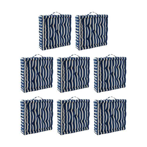 8PK CDSI Essential Box Cushion Stripe Recycled Cotton Polyester Blue 40x40x8cm