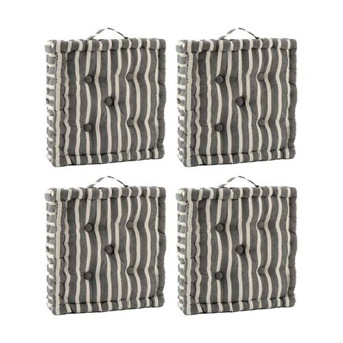4PK CDSI Essential Box Cushion Stripe Recycled Cotton Polyester Grey 40x40x8cm