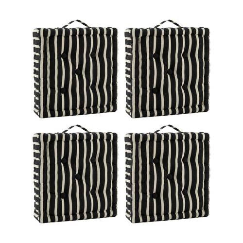 4PK CDSI Essential Box Cushion Stripe Recycled Cotton Polyester Black 40x40x8cm