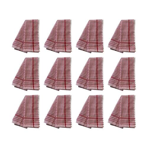 12x2pc CDSI Essential Terry Towel Check Cotton Absorbent Durable Red 45x65cm