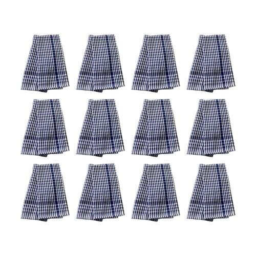 12x2pc CDSI Essential Terry Towel Check Cotton Durable Absorbent Blue 45x65cm