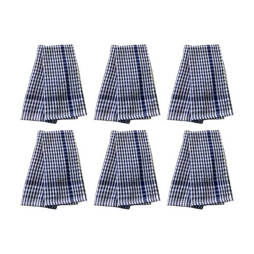 6x2pc CDSI Essential Terry Towel Check Cotton Durable Absorbent Blue 45x65cm
