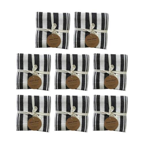 8x3pc CDSI Eleanor Tea Towel Striped Recycled Cotton Set Black 50x70cm