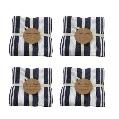 4x3pc CDSI Eleanor Tea Towel Striped Kitchen Linen Set Navy 50x70cm
