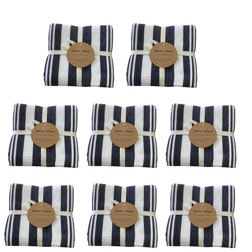 8x3pc CDSI Eleanor Tea Towel Striped Kitchen Linen Set Navy 50x70cm