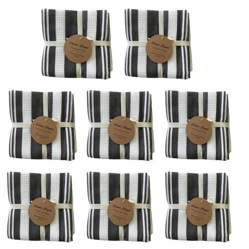 8x3pc CDSI Eleanor Tea Towel Striped Recycled Cotton Set Grey 50x70cm