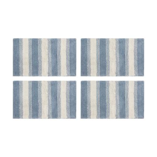 4PK CDSI Lunasoft Tufted Stripe Bathmat Recycled Cotton Dusty Blue 50x80cm