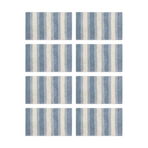 8PK CDSI Lunasoft Tufted Stripe Bathmat Recycled Cotton Dusty Blue 50x80cm