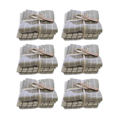 6x3pc CDSI Basket Weave Tea Towel Recycled Cotton Set Taupe 50x70cm