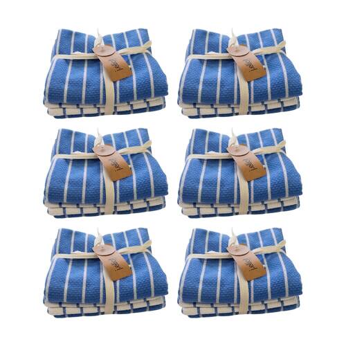 6x3pc CDSI Basket Weave Tea Towel Recycled Cotton Set Steel Blue 50x70cm