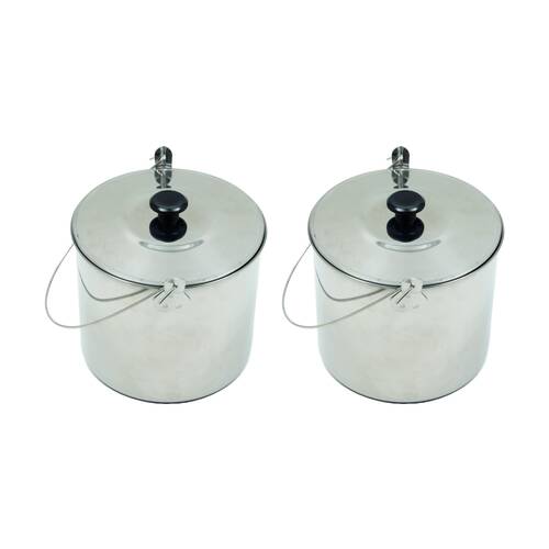 2PK Campfire Stainless Steel Billy Camping Pot Bail Handle Secure Lid 2.8L