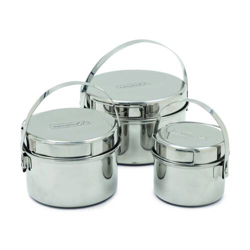 6pc Campfire Stainless Steel Pot Set Nesting Durable Camping Cookware
