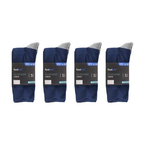 4x 5PK Footlab Mens Business Crew Socks Size 6-10 Cotton Blue W/ Contrast Heel